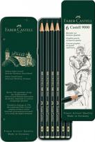 Faber-castell 9000 pieštukų rinkinys 6 vnt. dėkle, Faber-Castell Castell 9000 graphite pencil, tin of 6, HB, B, 2B, 4B, 6B, 8B