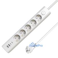 Microconnect 5-izeju USB Schuko pagarinātājs ar slēdzi 1.5m, Balts