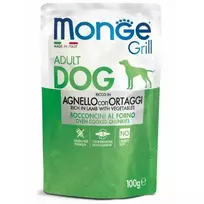 Monge Dog Grill Pouch Adult Chunkies Rich in Lamb with Vegetables 100 g — complete wet food for adult dogs with lamb and vegetables, oven-baked chunks