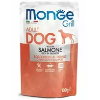 Monge Dog Grill Pouch Adult Chunkies Rich in Salmon 100 g — complete wet food for adult dogs with salmon, grilled chunks
