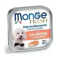 Monge Dog Fresh Pate and Chunkies with Salmon 100 g — complete wet food for dogs with salmon, pate with chunks