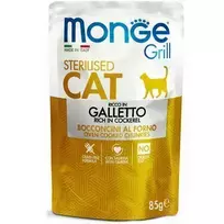 Monge Grill Sterilised Cat Chunkies in Jelly Rich in Cockerel 85 g — complete wet food for sterilised cats with cockerel in jelly