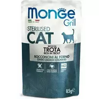 Monge Grill Sterilised Cat Chunkies in Jelly Rich in Trout 85 g — complete wet food for sterilised cats with trout in jelly