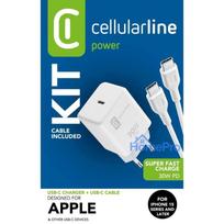 Cellularline USB-C charger set 30W with USB-C cable - for iPhone 15 series