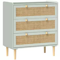 HOMCOM Komoda šoninė spintelė su 3 stalčiais, boho stiliaus, rotango išvaizdos, stalčių komoda svetainei, miegamajam, šviesiai mėlyna 80 x 40 x 87,5 cm