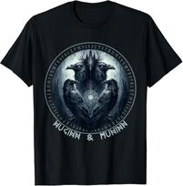 Odin's Varnos Huginn & Muninn Vegvisir Marškinėliai Vikingų Mitas Marškinėliai M gray