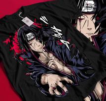 Naruto Itachi Uchiha Varnos ir Sharingan marškinėliai, Unisex Anime gerbėjų gatvės stiliaus marškinėliai, 100% medvilnės laisvalaikio trumpomis rankovėmis viršus M black