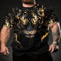 Hot Selling Fashion New Cool Men's 3D Printing Cool Serious Tiger Leopard Muscle Design Loose Streetwear Shirt Large Size 6XL black