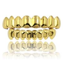 Unisex Glossy Finish Teeth Grillz Top Bottom Set Eco-friendly Copper Shiny Teeth Grillz Caps Gold Silver Teeth Jewelry Rapper beige