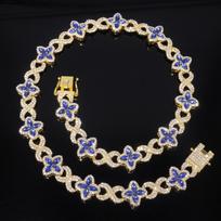 Best-Selling New Four-Leaf Clover Spliced 8-Stone Chain Zinc Alloy Sporty Necklace 50cm beige