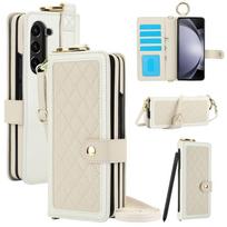 Crossbody RFID Blocking Leather Cover for Samsung Galaxy Z Fold 8 Ultra 7 6 5 4 3 5G with Pen Holder Wallet Phone Case (No Pen) for SM- Z Fold 6 balta
