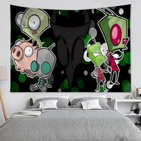 Invader Zim Cartoon Anime Tapestry Hanging Tarot Hippie Wall Rugs Dorm Wall Hanging Sheets 50x70cm green