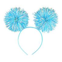 Party Headband, Fluffy Ball Decor Hair Hoop, Elastic Fit Metal Foil Headband for Parties Cosplay Halloween Hair Accessories mėlyna