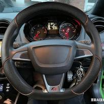 Seat Ibiza(6J)(FR/CUPRA) 2015 m. automobilio vairo užvalkalas Siuvamas minkštas zomšas Mii FR Oda Originalus brown round gray