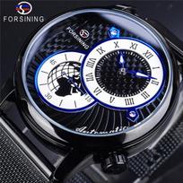 Forsining New Arrival automatiniai mechaniniai vyriški laikrodžiai Kūrybinis ciferblatas nerūdijančio plieno vandeniui atsparus Lumionus rankinis mados vyriškas laikrodis mėlyna