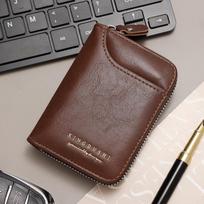 Men’s RFID Blocking Credit Card Holder Wallet, Leather Zipper Wallet, Accordion Card Case, Compact Coin Purse, Business ID Card Organizer gray