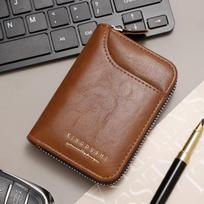 Men’s RFID Blocking Credit Card Holder Wallet, Leather Zipper Wallet, Accordion Card Case, Compact Coin Purse, Business ID Card Organizer