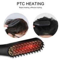 Beard Straightener Electric Heated Hair Straightening Comb Portable Men Beard Brush 110‑240VUK Plug black