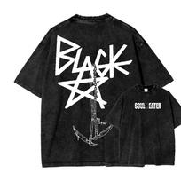 Hot Anime Soul Eater Logo Print T-shirt Men Women Short Sleeve Clothing Cotton Tshirt Retro Washed T Shirt Harajuku Male Tops S black