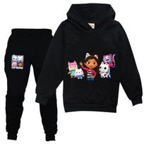 2pcs Gabby Doolhouse Kids Long Sleeve Hoodies Jogging Pants Kawaii Toddler Girls Gabbys Cats Clothes Teen Boys Sportsuits Gift 160 gray
