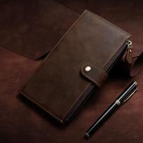 Leather leather long men's wallet multi-card position RFID anti-degaussing anti-theft brush zipper wallet can be placed in mobile phone tamsiai ruda spalva