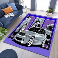 Grey Modified JDM Car Purple Border Comic Print Area Rug Non‑Slip Rectangular Floor Mat Car Fan Decor for Gaming Room Living Bedroom 60x90cm( 23x35in ) black