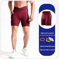 Men's High-Waisted Compression Fitness Shorts with Pockets - Breathable, High Elastic Running Tights Medium brown