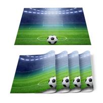 1Pcs Placemat Soccer Balls Football Field Printed Table Mat For Tables Heat-insulation Cotton Linen Kitchen Dining Pads (as the picture,1pcs 30x40cm) green