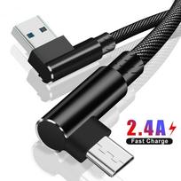 1M/2M/3M 90 laipsnių mikro USB laidas, skirtas Samsung Xiaomi greito įkrovimo įkrovimui duomenų laidas Microusb Android mobiliojo telefono laidai 2M Type-C juoda
