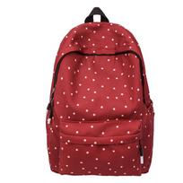 High Junior Student Senior School Backpack Dot Print Womens Lightweight Large Capacity Schoolbag raudona