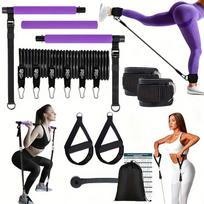 14pcs Pilates Bar Set With 6 Resistance Bands Multi Functional Fitness Puller Workout Equipment For Home Gym Stretching Training black