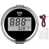 0–9990 RPM Tachometro Daviklis IP67 Vandeniui Atsparus Raudonas Apšvietimas 52mm 2 colių LCD Ekranas 9–32V Black background silver frame gray