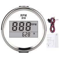 0–9990 RPM Tachometro Daviklis IP67 Vandeniui Atsparus Raudonas Apšvietimas 52mm 2 colių LCD Ekranas 9–32V White background silver frame gray