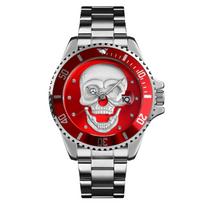 Hot-selling watch, fashionable rhinestone-encrusted skull, luminous men's waterproof quartz watch gray