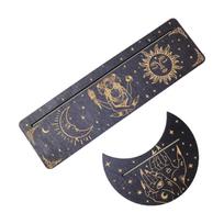 Wiccan Decoration Wooden Tarot Card Holder Moon Rectangle Shape Altar Cards Holder Display for Witch Divination Tools gray