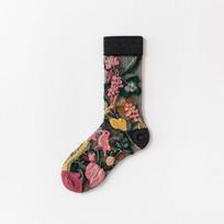 1 pora itin plonų permatomų krištolinio stiklo šilko kojinių moterims Creative Harajuku Flower Kitty modelio kojinės mergaičių minkštos elastinės nėrinių permatomos kojinės black