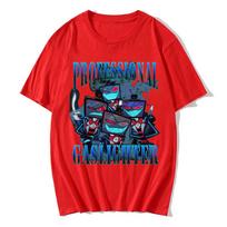 Helluva Boss Hazbinhotel VOX Print T-shirt Hip Hop Unisex Streetwear Short Sleeve Loose Cotton Tshirts Manga Cartoon Tees L blue