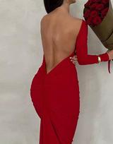 Europe and the United States hot-selling new solid color sexy pleated long temperament slim dress wholesale M brown