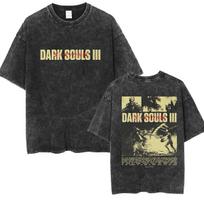 Vintage Washed Dark Souls 3 Hot Game Graphic T Shirt Men's Women Classic Player Fashion Cotton Short Sleeve T-shirts Streetwear L black