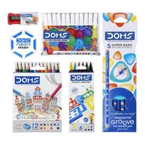 Doms Champions Kit School Stationery Combo Set for Kids Gifting Value Pack Pencil Crayon Colours Eraser Scale Sharpener blue