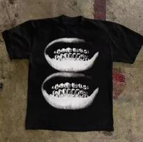 Vintage Grillz Mouth Graphic Tee Cotton Mens Womens T shirt Y2K Streetwear 110 gray