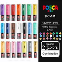 Uni Posca Full Set Acrylic Paint Markers Pens PC-1M PC-3M PC-5M 7/8/12/15/24/29C for Rock Painting,Frabric,Glass/Metal,Graffiti gray