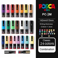 Uni Posca Full Set Acrylic Paint Markers Pens PC-1M PC-3M PC-5M 7/8/12/15/24/29C for Rock Painting,Frabric,Glass/Metal,Graffiti white