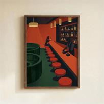 Mid-Century Modern Cocktail Lounge Art Print Vintage Bar Scene Poster Retro Bar Poster Retro Cocktail Lounge Art Canvas Painting 21X30CMNo Framed brown
