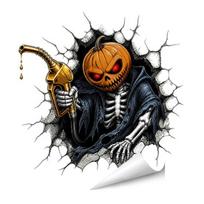 Personalized Car Modification Halloween Skull Pumpkin Gas Cap Decal, 3D Spooky Party Atmosphere Decor Fuel Tank Cover Sticker, Waterproof PVC Exterior C gray