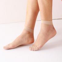 Moteriškos vasarinės plonos permatomos šilkinės kojinės nuo užkabinimų One Size beige