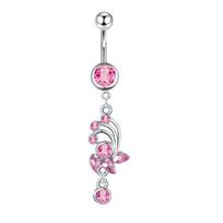1Pcs Stainless Steel Cross-Border Hot-Selling Love Belly Button Ring 14G Tassel Pendant With Zirconia Belly Button Stud A4 white