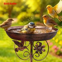 Wrought Iron Bird Feeder and Bath: Best-selling Courtyard Decoration for Spring and Summer bronza