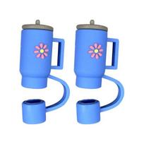 2Pcs Silicone Straw Lid Dust-Proof Drink Cover Soft Straw Toppers for 10mm Straws Reusable Straw Cap for Outdoor Travel Office Use D blue