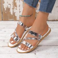 Fashion 2024 Summer Hot Selling High Quality Women's Shoes Open Toe Solid Color Fashion Shiny Flat Bottom Women's Beach Slippers 36